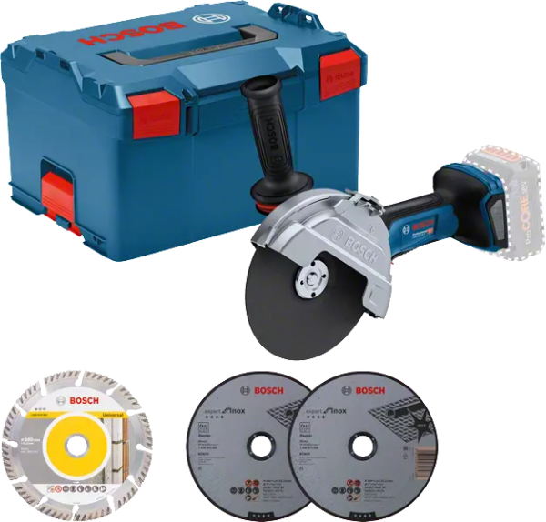 Bosch Professional GWS 18V-180 P (L) Akku-Winkelschleifer + Zubehör (06019H6L02)