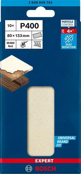Bosch Professional Expert M480 Schleifnetz für Schwingschleifer, 80 x 133 mm, G 400, 10-tlg. (2608900742)