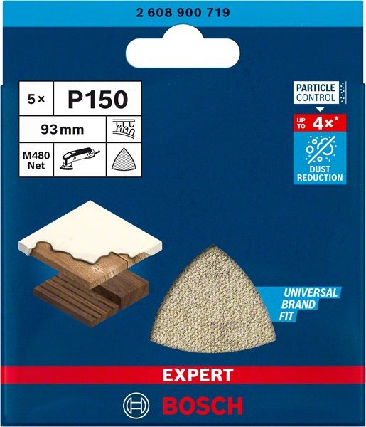 Bosch Professional Expert M480 Schleifnetz für Deltaschleifer, 93 mm, G 150, 5-tlg. (2608900719)