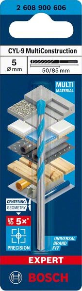 Bosch Professional Expert CYL-9 MultiConstruction Bohrer, 5 x 50 x 85 mm, d 5 mm (2608900606)