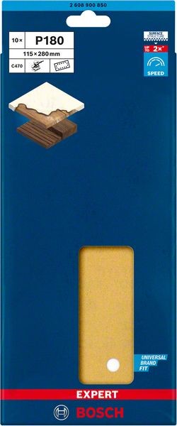 Bosch Professional Expert C470 Schleifpapier mit 14 Löchern für Schwingschleifer, 115 x 280 mm, G 180, 10-tlg. (2608900850)