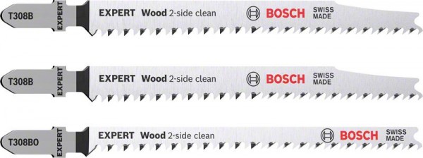 Bosch Professional Expert ‘Wood 2-side clean‘ Stichsägeblatt-Set, 3-tlg., T308B/BO (2608900559)