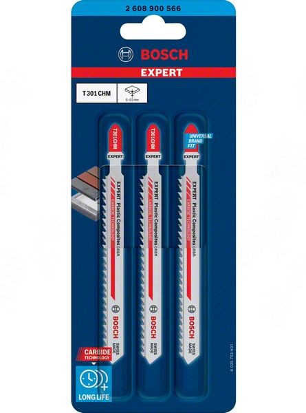 Bosch Professional Expert ‘Plastic Composites Clean’ T 301 CHM Stichsägeblatt, 3 Stück (2608900566)