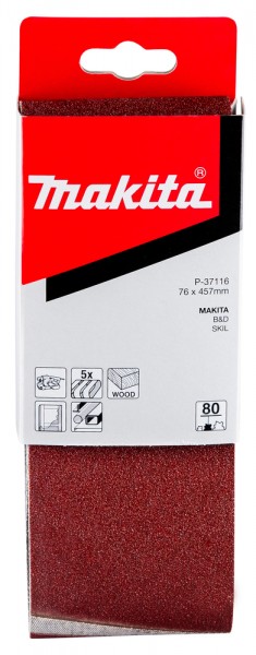 Makita Gewebeschleifband 76 x 457mm für 9910/9911, K80, 5 Stck. (P-37116)