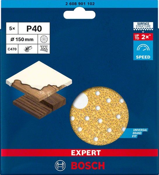 Bosch Professional Expert C470 Schleifpapier Mehrloch für Exzenterschleifer, 150 mm, G 40, 5-tlg. (2608901102)