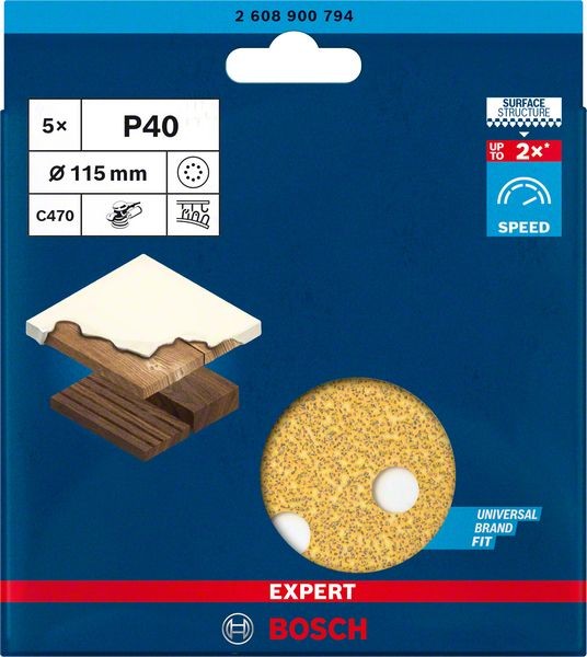Bosch Professional Expert C470 Schleifpapier mit 8 Löchern für Exzenterschleifer, 115 mm, G 40, 5-tlg. (2608900794)