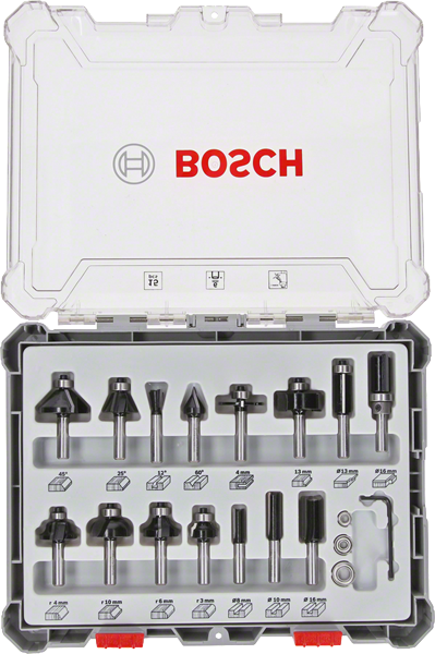 Bosch Professional 15 tlg Mixed Fräser Set 6mm Schaft (2607017471)
