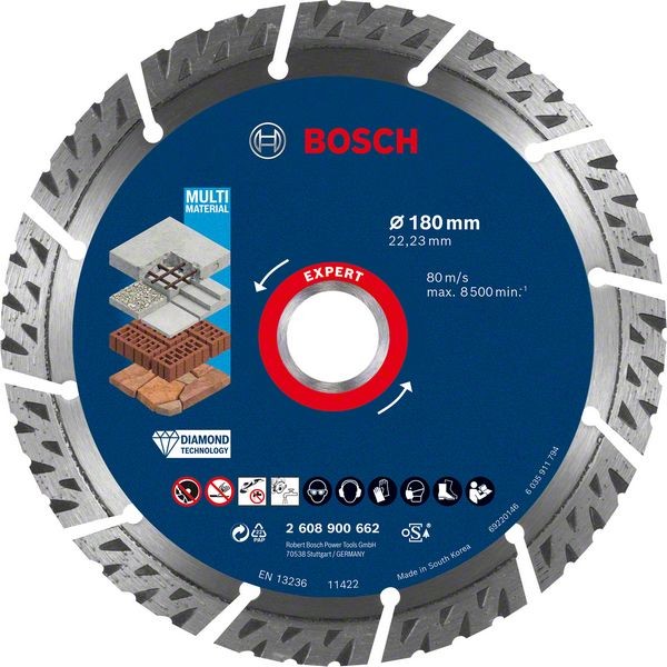 Bosch Professional Expert MultiMaterial Diamanttrennscheiben, 180 x 22,23 x 2,4 x 12 mm (2608900662)