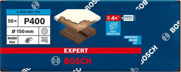 Bosch Professional Expert M480 Schleifnetz für Exzenterschleifer, 150 mm, G 400, 50 Stück (2608900706)