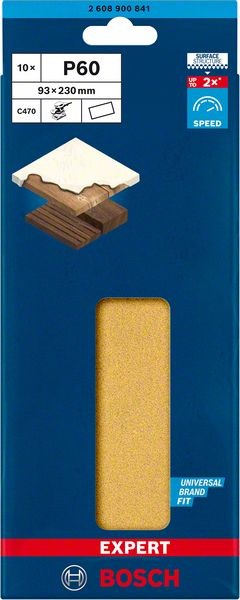 Bosch Professional Expert C470 Schleifpapier ohne Löcher für Schwingschleifer, 93 x 230 mm, G 60, 10-tlg. (2608900841)