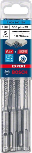 Bosch Professional Expert SDS plus-7X Hammerbohrer, 5 x 100 x 165 mm, 10-tlg. (2608900158)