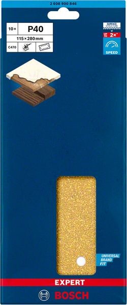 Bosch Professional Expert C470 Schleifpapier mit 14 Löchern für Schwingschleifer, 115 x 280 mm, G 40, 10-tlg. (2608900846)