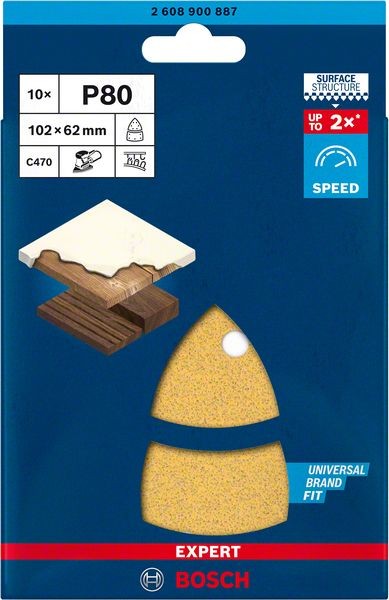 Bosch Professional Expert C470 Schleifpapier mit 11 Löchern für Multischleifer, 102 x 62 mm, 93 mm, G 80, 10-tlg. (2608900887)