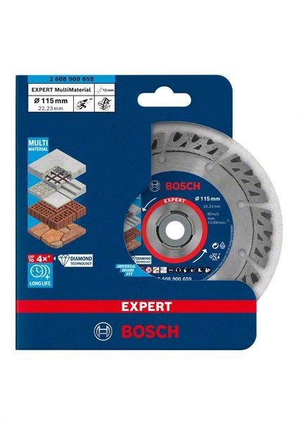Bosch Professional Expert MultiMaterial Diamanttrennscheiben, 115 x 22,23 x 2,2 x 12 mm (2608900659)