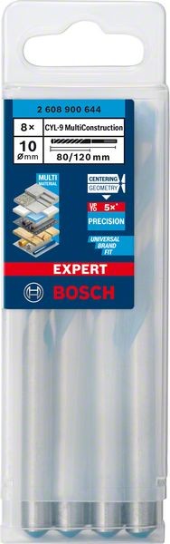 Bosch Professional Expert CYL-9 MultiConstruction Bohrer, 10 x 80 x 120 mm, d 10 mm, 8-tlg. (2608900644)