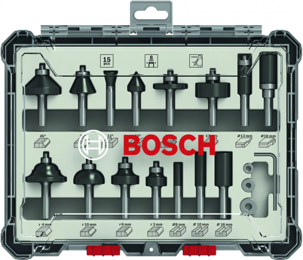 Bosch Professional 15 tlg Mixed Fräser Set 8mm Schaft (2607017472)