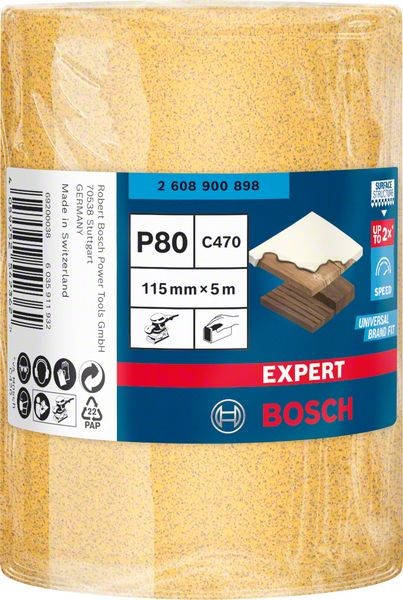 Bosch Professional Expert C470 Schleifpapierrolle zum Handschleifen, 115 mm, 5 m, G 80 (2608900898)