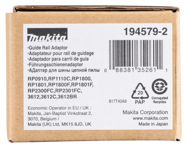 Makita Führungsschienenadapter für RT0702, DRT50, RP0900, RT001, RP1803F, RP2303F (194579-2)
