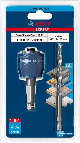 Bosch Professional Expert Power Change Plus Adapter, 11 mm, HSS-G-Bohrer, 7,15 x 105 mm, 2-tlg. (2608900527)