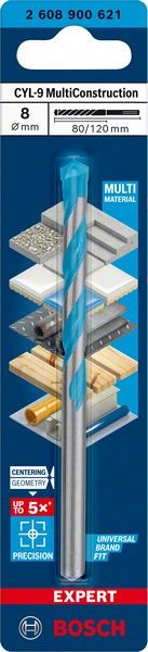 Bosch Professional Expert CYL-9 MultiConstruction Bohrer, 8 x 80 x 120 mm, d 8 mm (2608900621)