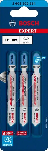 Bosch Professional Expert ‘Stainless Steel’ T 118 AHM Stichsägeblatt, 3 Stück (2608900561)