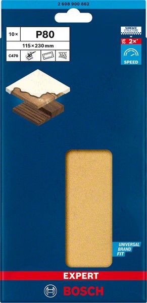 Bosch Professional Expert C470 Schleifpapier mit 14 Löchern für Schwingschleifer, 115 x 230 mm, G 80, 10-tlg. (2608900862)