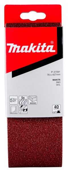 Makita Gewebeschleifband 76 x 457mm für 9910/9911, K40, 5 Stck. (P-37091)