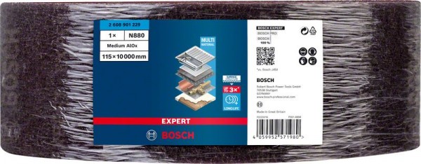 Bosch Professional Expert N880 Vliesrolle zum Handschleifen, 115 mm x 10 m, medium A (2608901229)