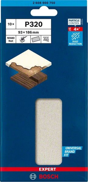 Bosch Professional Expert M480 Schleifnetz für Schwingschleifer, 93 x 186 mm, G 320, 10-tlg. (2608900750)