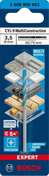 Bosch Professional Expert CYL-9 MultiConstruction Bohrer, 3,5 x 40 x 70 mm, d 3,3 mm (2608900602)