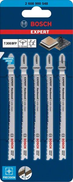 Bosch Professional Expert ‘Hardwood 2-side clean’ T 308 BFP Stichsägeblatt, 5 Stück (2608900548)