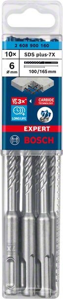 Bosch Professional Expert SDS plus-7X Hammerbohrer, 6 x 100 x 165 mm, 10-tlg. (2608900160)