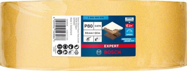 Bosch Professional Expert C470 Schleifpapierrolle zum Handschleifen, 93 mm x 50 m, G 80 (2608900970)