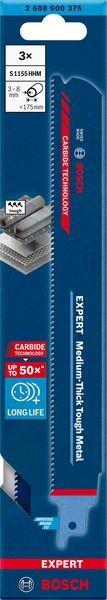 Bosch Professional Expert ‘Medium-Thick Tough Metal’ S 1155 HHM Säbelsägeblatt, 3 Stück (2608900375)