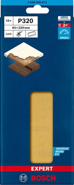Bosch Professional Expert C470 Schleifpapier mit 8 Löchern für Schwingschleifer, 93 x 230 mm, G 320, 10-tlg. (2608900872)