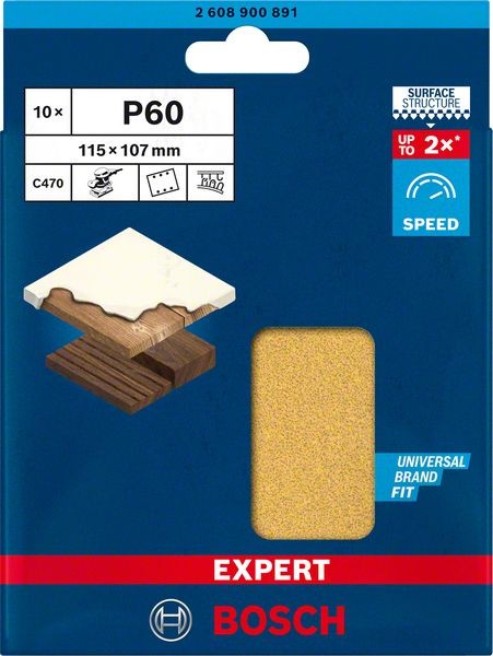 Bosch Professional Expert C470 Schleifpapier mit 6 Löchern für Schwingschleifer, 115 x 107 mm, G 60, 10-tlg. (2608900891)