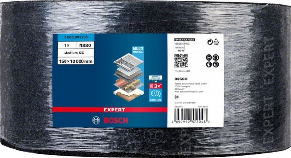 Bosch Professional Expert N880 Vliesrolle zum Handschleifen, 150 mm x 10 m, medium S (2608901235)