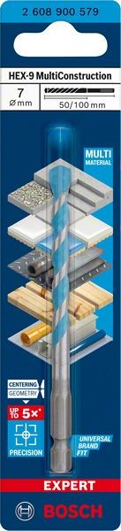 Bosch Professional Expert HEX-9 MultiConstruction Bohrer, 7 x 50 x 100 mm (2608900579)