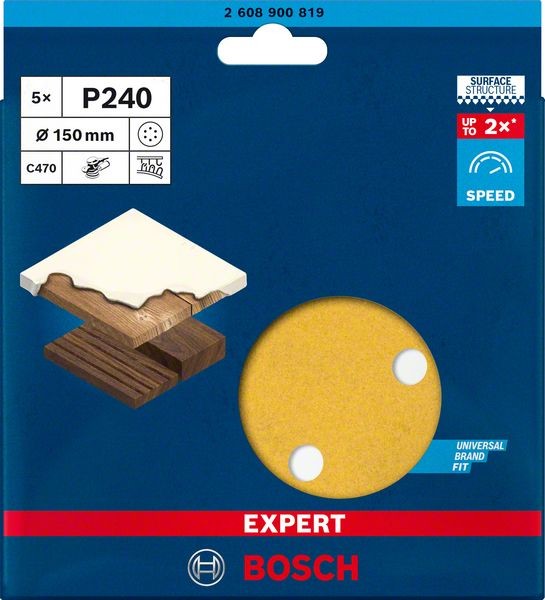Bosch Professional Expert C470 Schleifpapier mit 6 Löchern für Exzenterschleifer, 150 mm, G 240, 5-tlg. (2608900819)