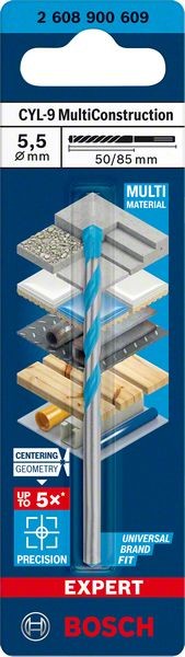 Bosch Professional Expert CYL-9 MultiConstruction Bohrer, 5,5 x 50 x 85 mm, d 5,5 mm (2608900609)