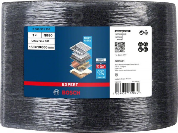 Bosch Professional Expert N880 Vliesrolle zum Handschleifen, 150 mm x 10 m, ultrafein S (2608901238)