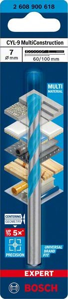 Bosch Professional Expert CYL-9 MultiConstruction Bohrer, 7 x 60 x 100 mm, d 7 mm (2608900618)