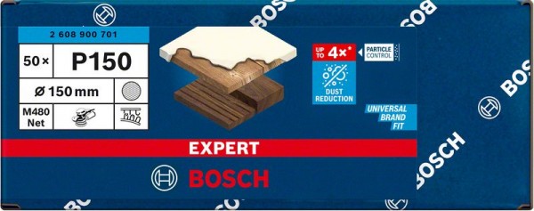Bosch Professional Expert M480 Schleifnetz für Exzenterschleifer, 150 mm, G 150, 50 Stück (2608900701)