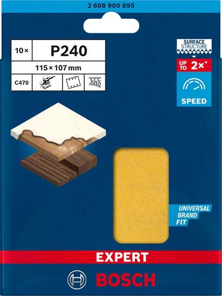 Bosch Professional Expert C470 Schleifpapier mit 6 Löchern für Schwingschleifer, 115 x 107 mm, G 240, 10-tlg. (2608900895)