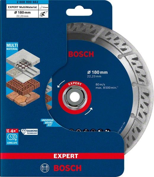 Bosch Professional Expert MultiMaterial Diamanttrennscheiben, 180 x 22,23 x 2,4 x 12 mm (2608900662)