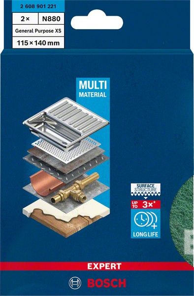 Bosch Professional Expert N880 Vliespad zum Handschleifen, 115 x 140 mm, sehr fein A, 2-tlg. (2608901221)