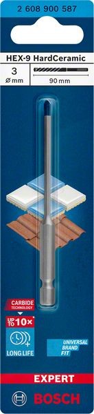 Bosch Professional Expert HEX-9 HardCeramic Bohrer, 3 x 90 mm (2608900587)