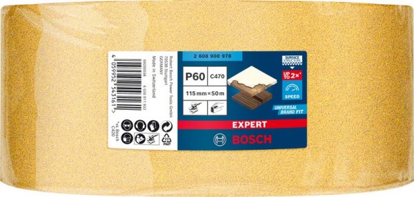 Bosch Professional Expert C470 Schleifpapierrolle zum Handschleifen, 115 mm x 50 m, G 60 (2608900978)